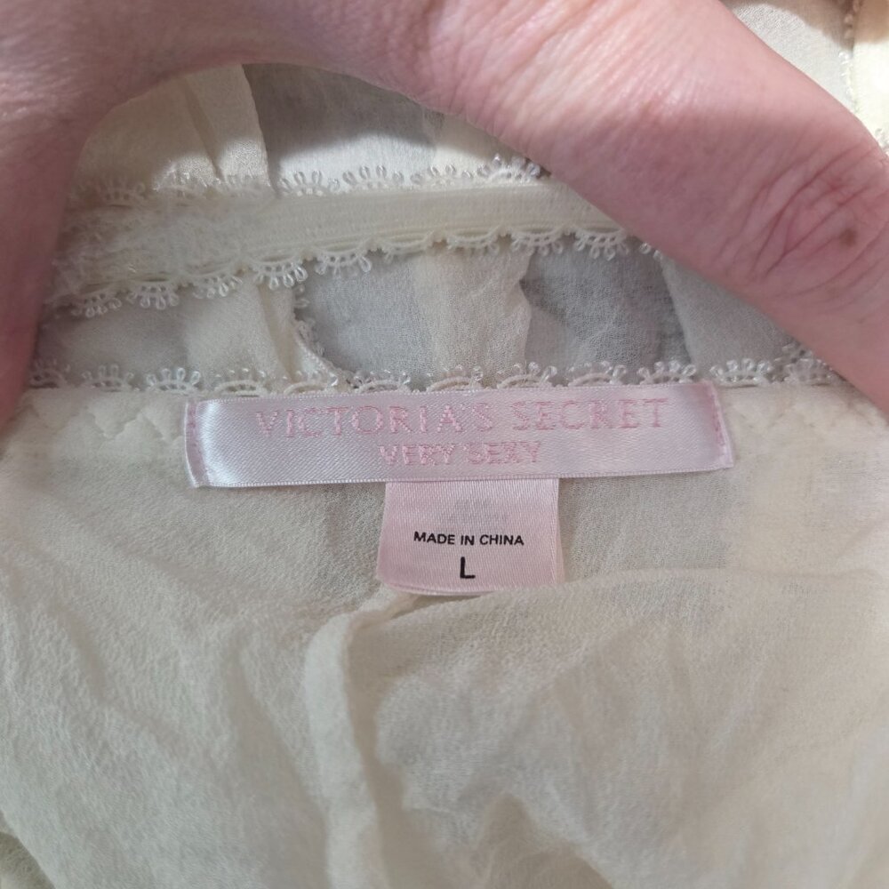 Victoria's Secret Large White Lace Trim 100% Silk Chiffon Babydoll Chemise Gown - Picture 10 of 12